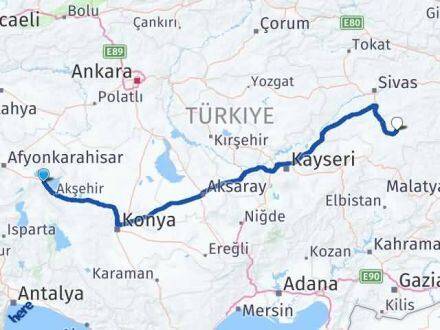 Afyonkarahisar Sultandağı Kangal Sivas Arası Kaç Km - Yol Haritası