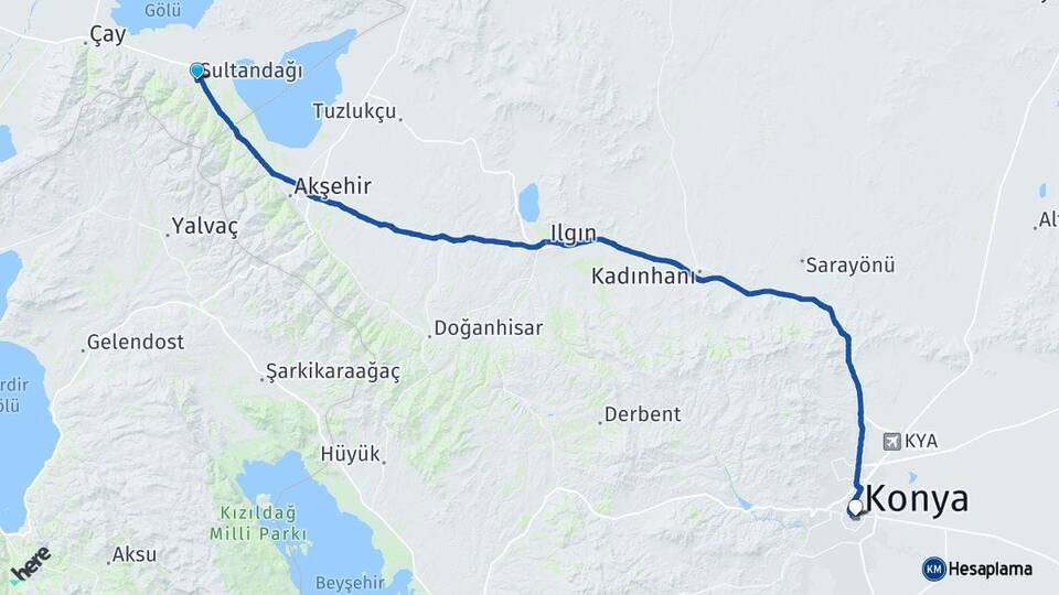 Afyonkarahisar Sultandağı Konya Arası Kaç Km - Yol Haritası