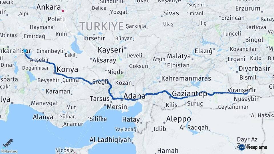 Afyonkarahisar Sultandağı Mardin Arası Kaç Km - Yol Haritası