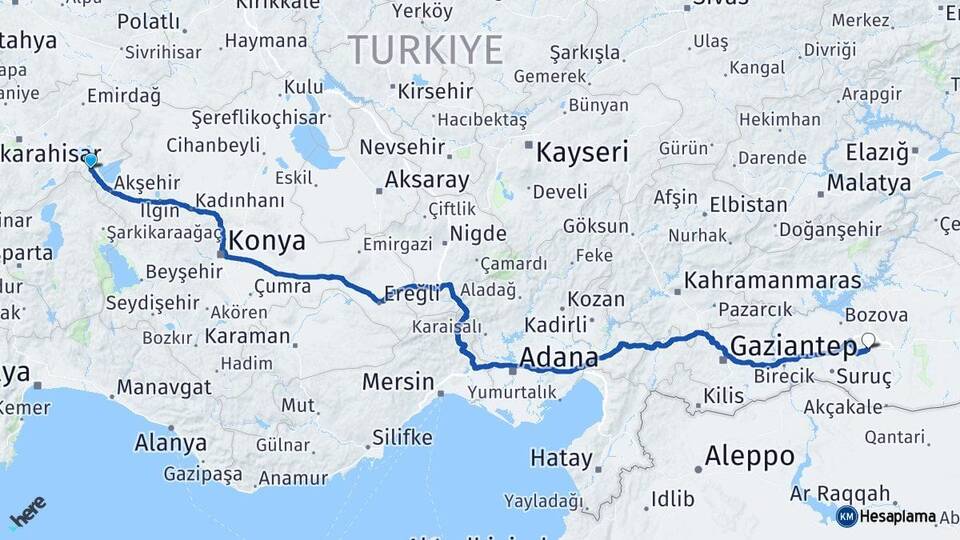 Afyonkarahisar Sultandağı Şanlıurfa Arası Kaç Km - Yol Haritası
