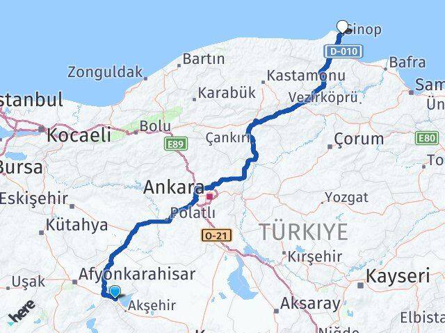 Afyonkarahisar Sultandağı Sinop Arası Kaç Km - Yol Haritası