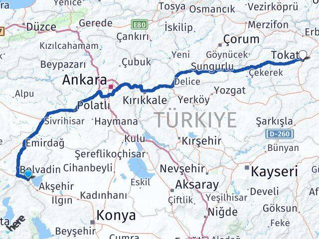 Afyonkarahisar Sultandağı Tokat Arası Kaç Km - Yol Haritası