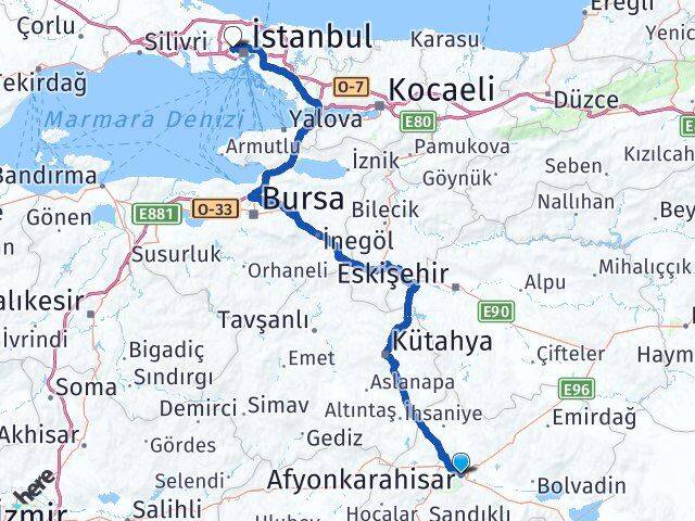 Afyonkarahisar Sultangazi İstanbul Arası Kaç Km - Yol Haritası