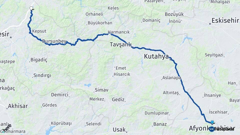 Afyonkarahisar Susurluk Balıkesir Arası Kaç Km - Yol Haritası