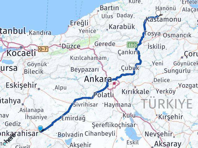 Afyonkarahisar Taşköprü Kastamonu Arası Kaç Km - Yol Haritası