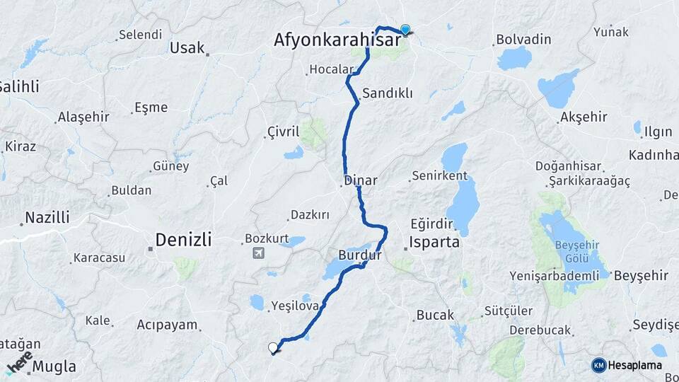 Afyonkarahisar Tefenni Burdur Arası Kaç Km - Yol Haritası