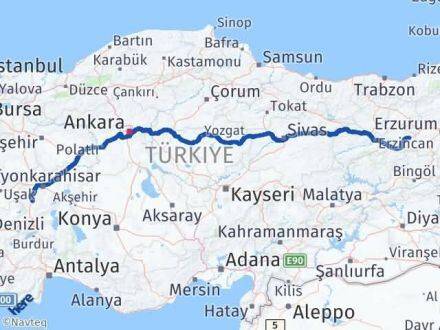 Afyonkarahisar Tercan Erzincan Arası Kaç Km - Yol Haritası