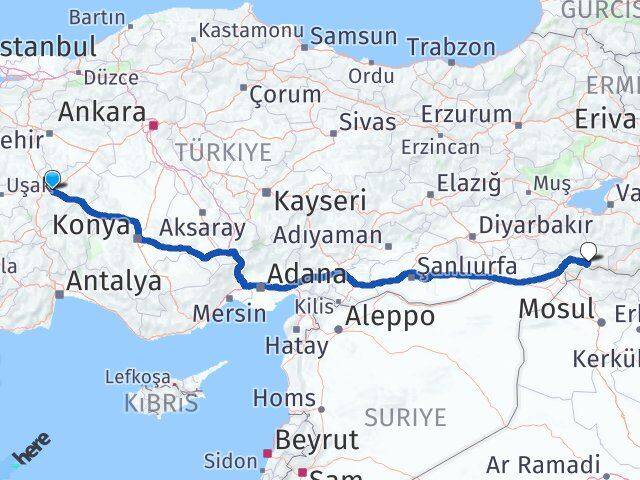 Afyonkarahisar Uludere Şırnak Arası Kaç Km - Yol Haritası