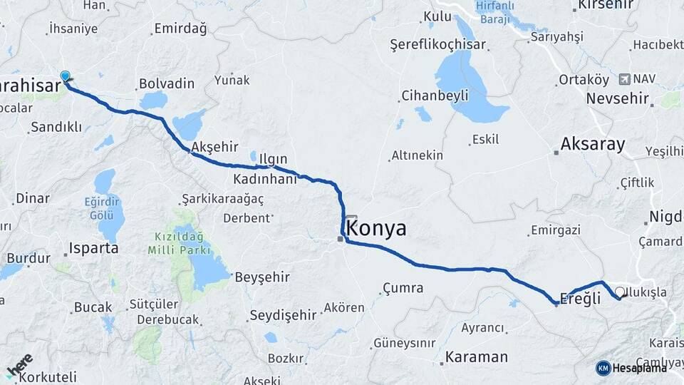Afyonkarahisar Ulukışla Niğde Arası Kaç Km - Yol Haritası