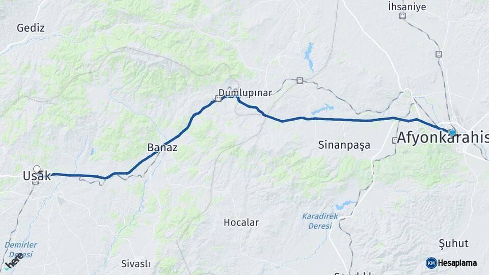 Afyonkarahisar Uşak Arası Kaç Km - Yol Haritası