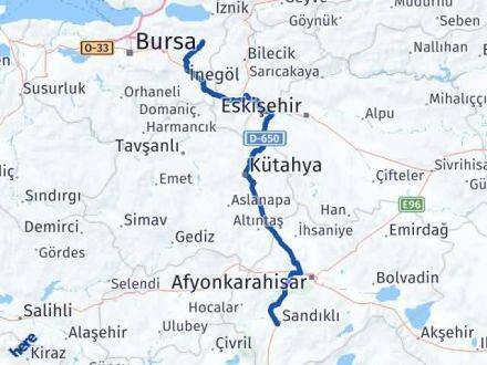 Afyonkarahisar Yenişehir Bursa Arası Kaç Km - Yol Haritası