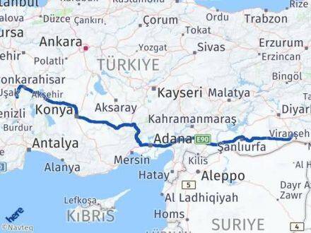 Afyonkarahisar Yeşilli Mardin Arası Kaç Km - Yol Haritası