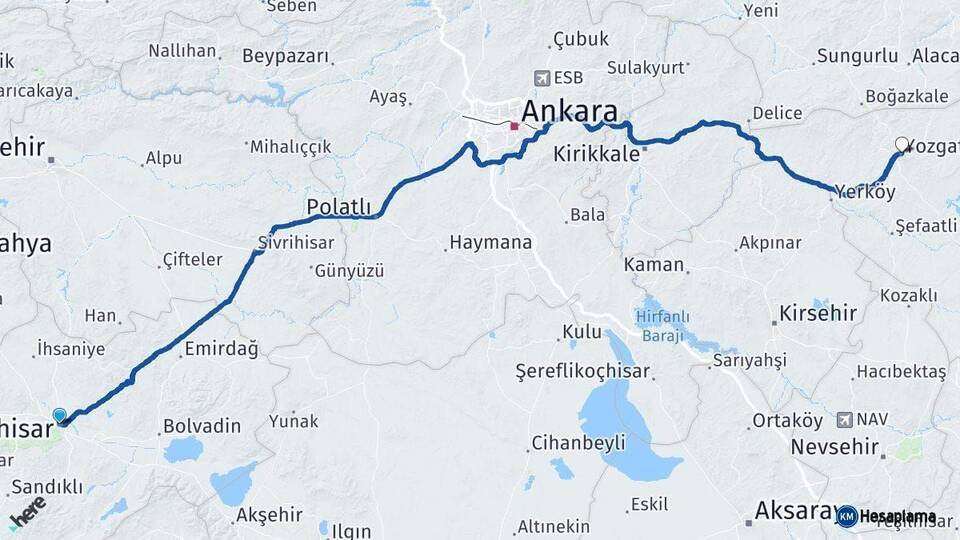 Afyonkarahisar Yozgat Arası Kaç Km - Yol Haritası