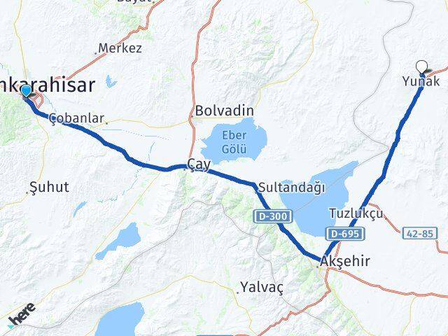 Afyonkarahisar Yunak Konya Arası Kaç Km - Yol Haritası