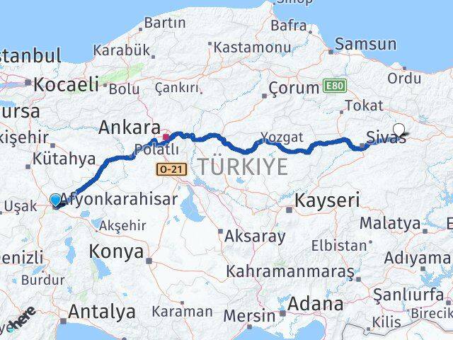 Afyonkarahisar Zara Sivas Arası Kaç Km - Yol Haritası