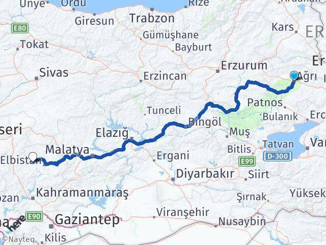 Ağrı Afşin Kahramanmaraş Arası Kaç Km - Yol Haritası