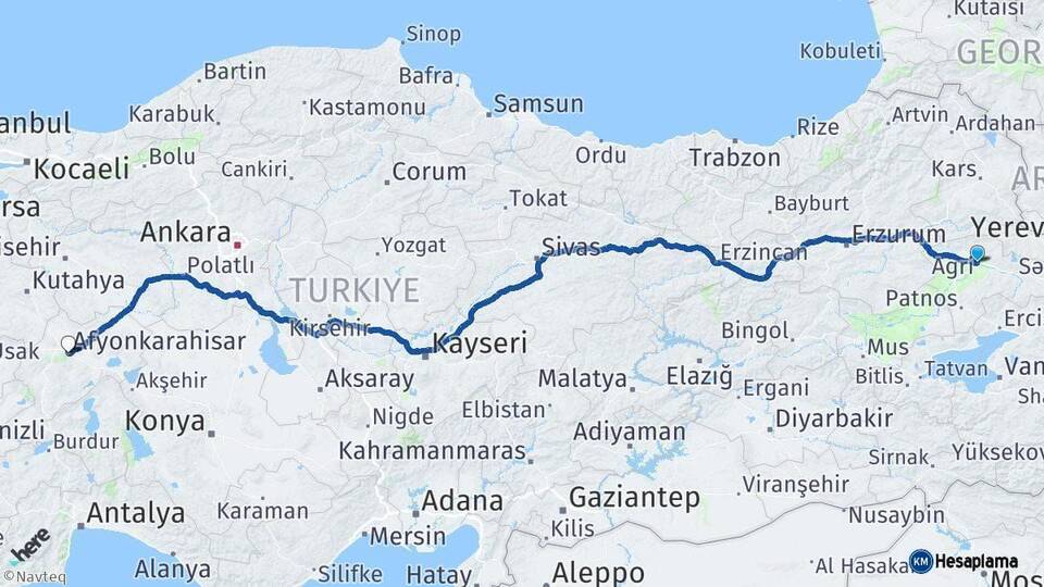 Ağrı Afyonkarahisar Arası Kaç Km - Yol Haritası