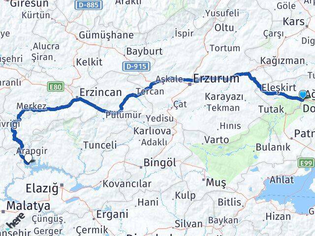 Ağrı Ağın Elazığ Arası Kaç Km - Yol Haritası