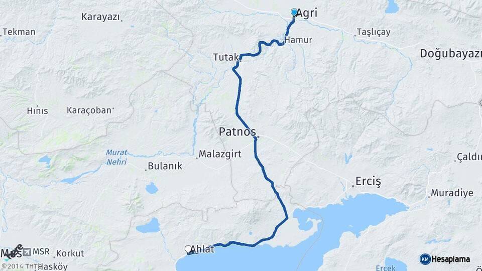 Ağrı Ahlat Bitlis Arası Kaç Km - Yol Haritası