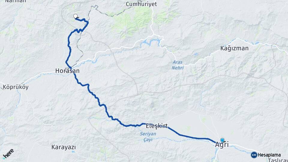 Ağrı Akören Sarıkamış Kars Arası Kaç Km - Yol Haritası