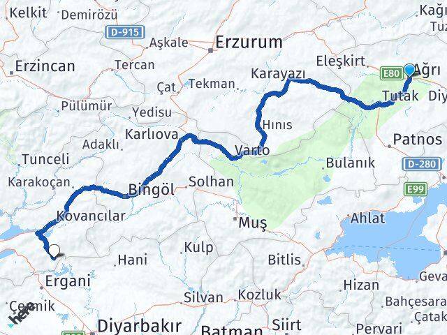 Ağrı Alacakaya Elazığ Arası Kaç Km - Yol Haritası