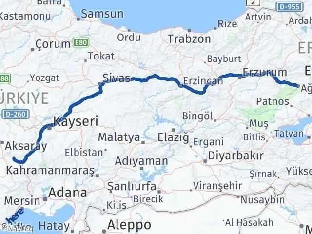 Ağrı Altunhisar Niğde Arası Kaç Km - Yol Haritası