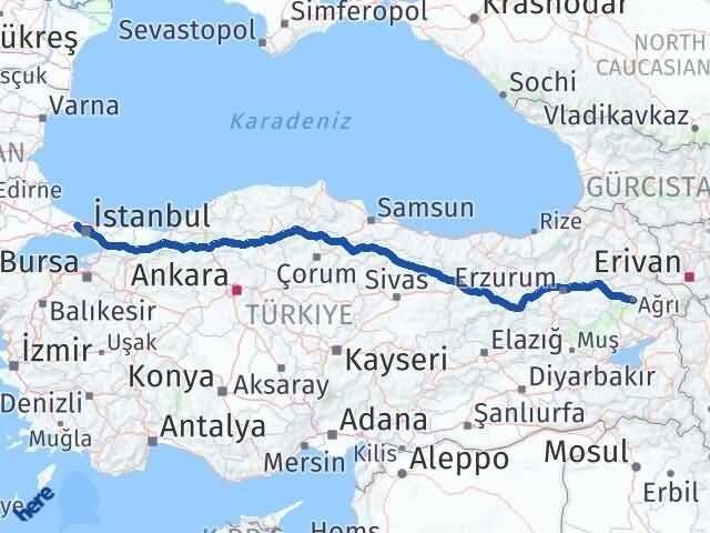 Ağrı Arnavutköy İstanbul Arası Kaç Km - Yol Haritası