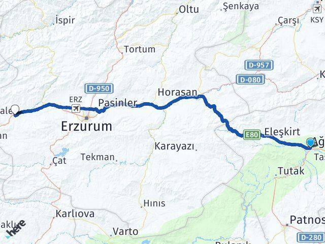 Ağrı Aşkale Erzurum Arası Kaç Km - Yol Haritası