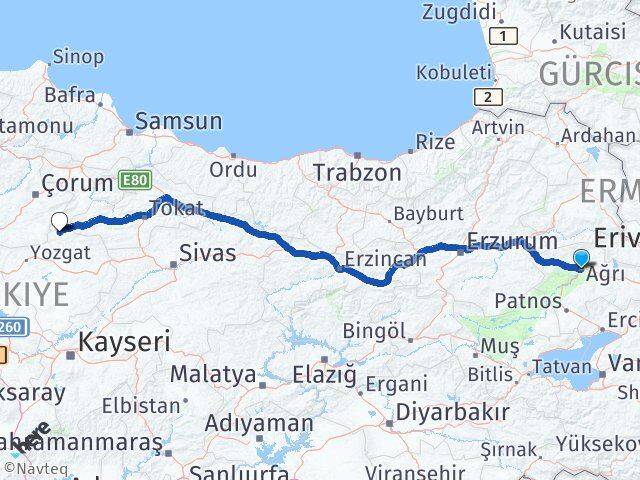 Ağrı Aydıncık Yozgat Arası Kaç Km - Yol Haritası