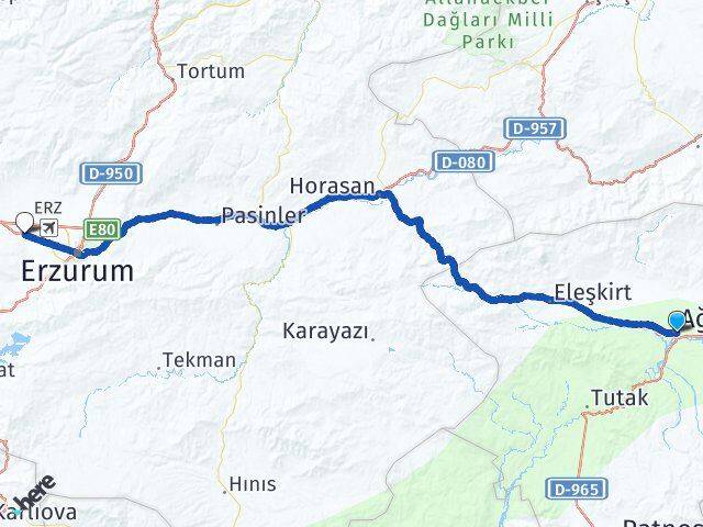 Ağrı Aziziye Erzurum Arası Kaç Km - Yol Haritası