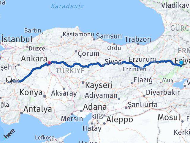Ağrı Banaz Uşak Arası Kaç Km - Yol Haritası