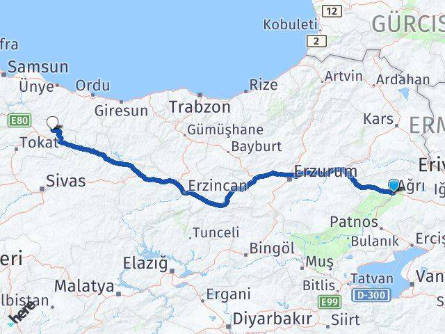 Ağrı Başçiftlik Tokat Arası Kaç Km - Yol Haritası
