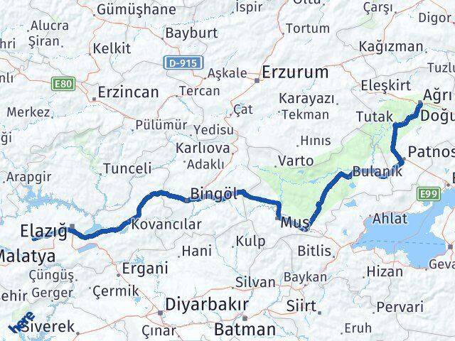 Ağrı Baskil Elazığ Arası Kaç Km - Yol Haritası