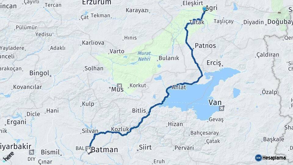 Ağrı Batman Arası Kaç Km - Yol Haritası
