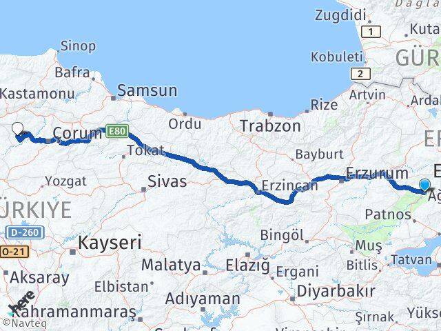 Ağrı Bayat Çorum Arası Kaç Km - Yol Haritası