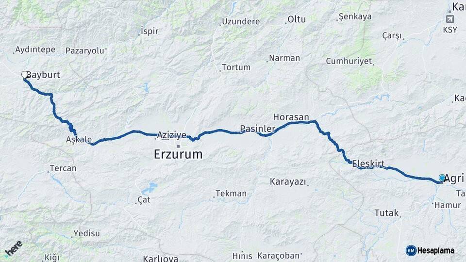 Ağrı Bayburt Arası Kaç Km - Yol Haritası