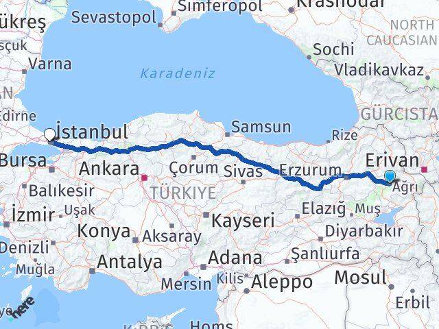 Ağrı Bayrampaşa İstanbul Arası Kaç Km - Yol Haritası