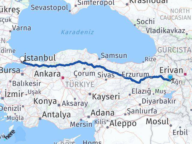 Ağrı Beşiktaş İstanbul Arası Kaç Km - Yol Haritası