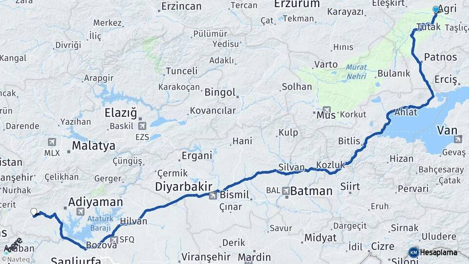 Ağrı Besni Adıyaman Arası Kaç Km - Yol Haritası