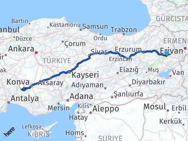 Ağrı Beyşehir Konya Arası Kaç Km - Yol Haritası