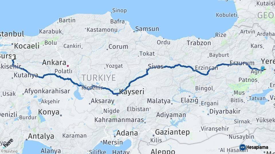 Ağrı Bilecik Arası Kaç Km - Yol Haritası