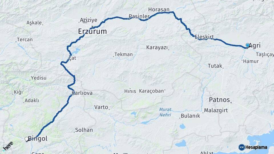 Ağrı Bingöl Arası Kaç Km - Yol Haritası