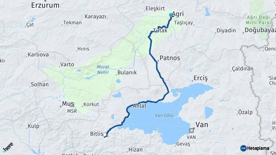 Ağrı Bitlis Arası Kaç Km - Yol Haritası