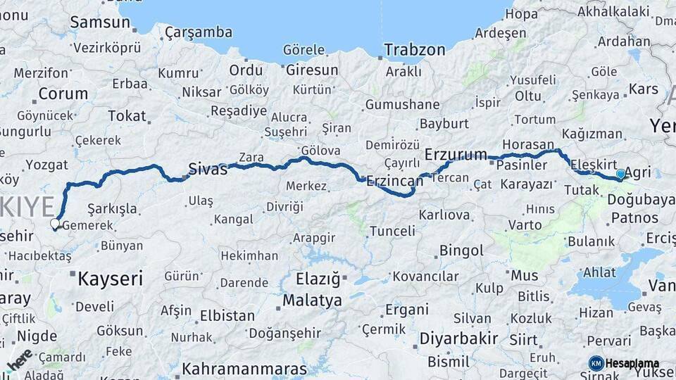 Ağrı Boğazlıyan Arası Kaç Km - Yol Tarifi
