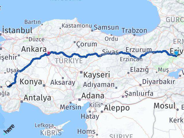 Ağrı Bozkurt Denizli Arası Kaç Km - Yol Haritası