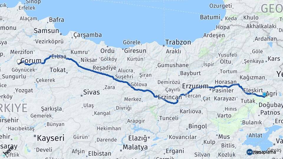 Ağrı Boztoprak Arası Kaç Km - Yol Haritası
