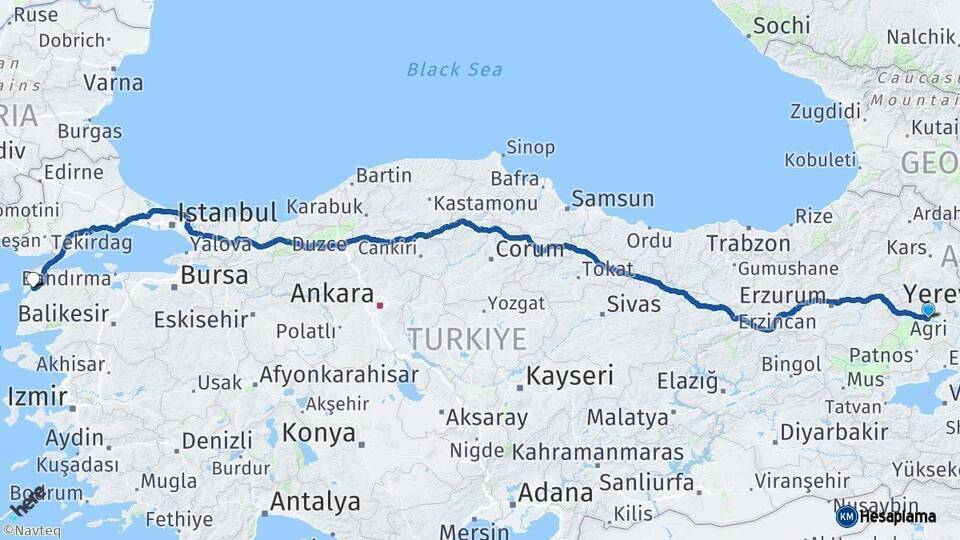Ağrı Çanakkale Arası Kaç Km - Yol Haritası
