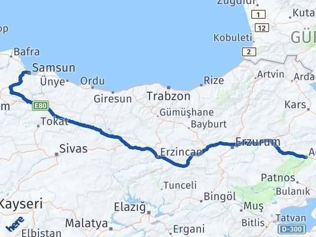 Ağrı Canik Samsun Arası Kaç Km - Yol Haritası
