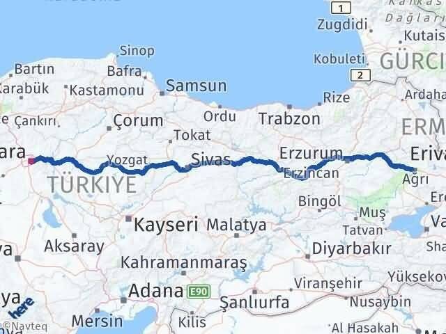 Ağrı Çankaya Ankara Arası Kaç Km - Yol Haritası