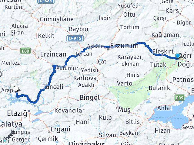 Ağrı Çemişgezek Tunceli Arası Kaç Km - Yol Haritası